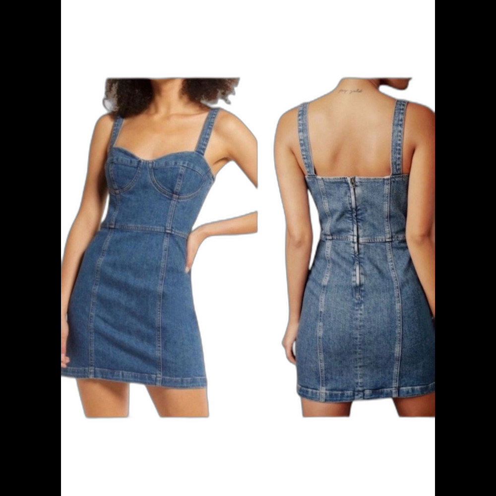 Reformation Nikki Bustier Denim Mini Dress Blue Jean Sundress Country Summer 2